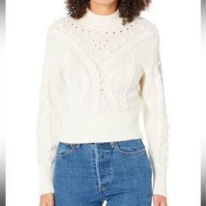 BCBG MAXAZRIA | Pom Mockneck Sweater Cream Off White Wool Blend XXS Never Worn